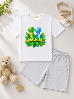 MALKIAT - Kids White Pure Cotton Graphic Printed T-shirt and Shorts