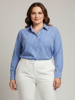 Qurvii - Blue Stripe Cuff Sleeves Shirt
