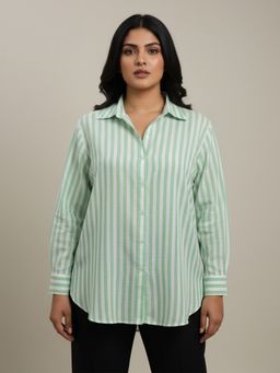 Qurvii - Light Green Stripe Linen Shirt