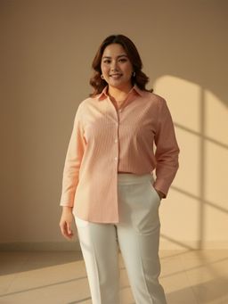 Qurvii - Orange Stripe Cotton Shirt