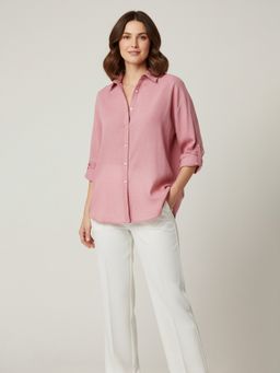 Qurvii - Solid Pink Linen Shirt