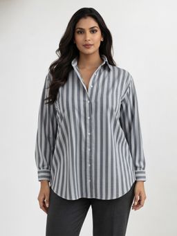 Qurvii - Grey Stripe Linen Shirt