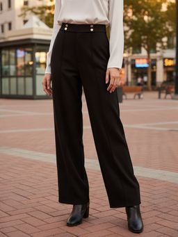 ZUMMER - Black Knitted Front Pintuck Straight Pant