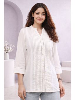 TULSATTVA - Cream Pin Tucks And Lace Shirt