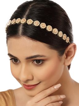 Karatcart - Gold Plated Peach Sun Flower Design Kundan Hairband for Women