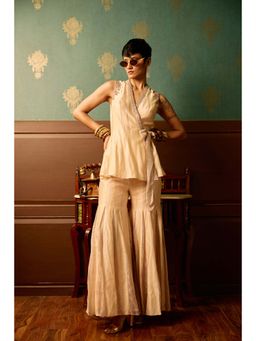 REETI ARNEJA - Cream Serenity Peplum Top with Sharara (Set of 2)