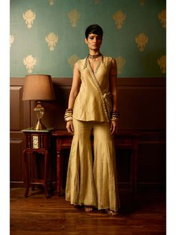 REETI ARNEJA - Pastel Beige Serenity Peplum Top with Sharara (Set of 2)