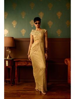 REETI ARNEJA - Pastel Beige Mist Drape Gown