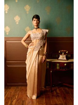 REETI ARNEJA - Baby Pink Bloom Pre-Drape Saree with Stitched Blouse