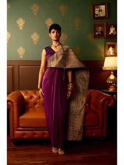 REETI ARNEJA - Purple Iris Drape Attached Gown