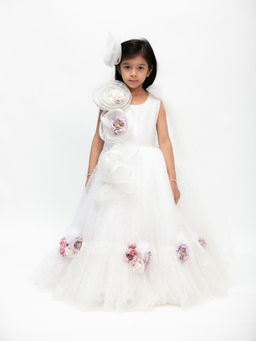 Fayon Kids - White Sequins Net Gown