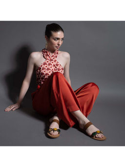 Saint G - Womens Tan 2 Straps Genuine Leather Flats