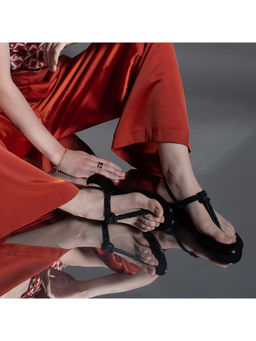 Saint G - Crystal Cord Black Leather Flat Flats