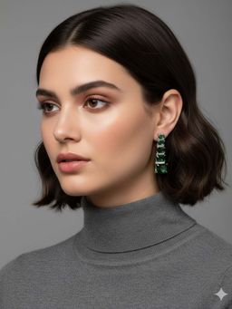 Zoey - Green Rhodium-Plated American Diamond Drop Earrings