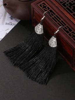 Zoey - Silver-Plated Black Tassel Dangler Earrings