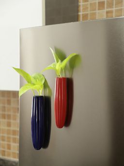 VarEesha - Greendoor Red and Blue Oval Ceramic Magnetic Planters Set of 2