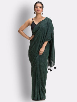 Angoshobha - Mughal Green Handloom Molmol Cotton Saree with Unstitched Blouse