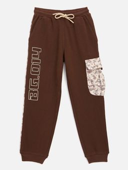 Blue Giraffe - Boys Brown Typography Regular Fit Mid Rise Joggers