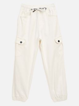 Blue Giraffe - Boys White Solid Mid Rise Drawcord Joggers