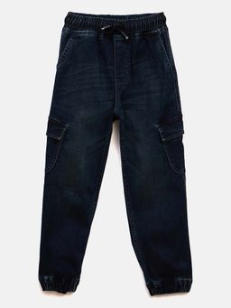 Blue Giraffe - Boys Solid Relaxed Fit Mid Rise Stretchable Cargo Pocket Jeans