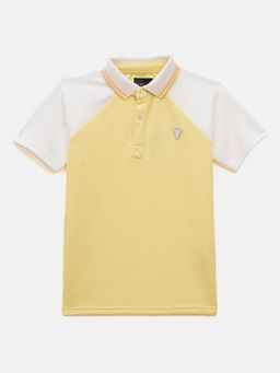 Blue Giraffe - Boys Yellow Textured Collared Neck Regular Fit Stretchable Polo T-shirt