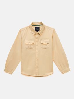 Blue Giraffe - Boys Cream Solid Spread Collar Regular Fit Oxford Shirt