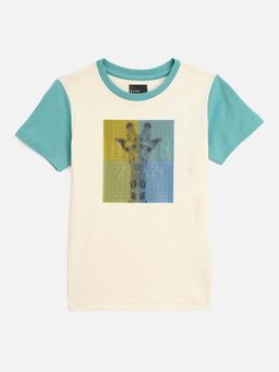 Blue Giraffe - Boys Cream Colorblock Crew Neck Regular Fit T-shirt