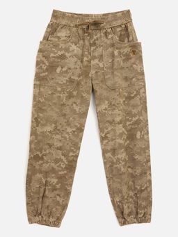 Blue Giraffe - Boys Beige Camouflage Regular Fit Mid Rise Stretchable Joggers