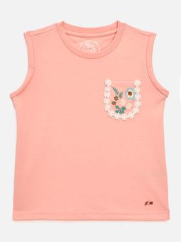 Blue Giraffe - Girls Pink Solid Round Neck Regular Fit T-shirt