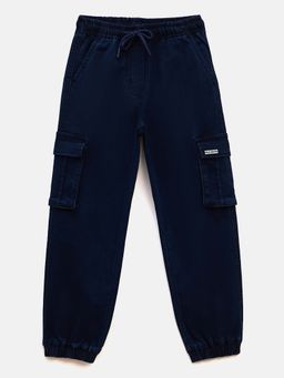 Blue Giraffe - Girls Solid Loose Fit Mid Rise Washed Denim Jogger Jeans