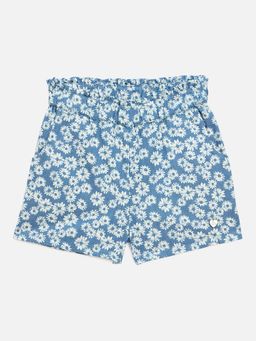 Blue Giraffe - Girls All Over Floral Print Regular Fit Mid Rise Paperbag Shorts