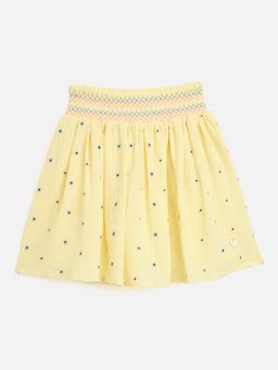 Blue Giraffe - Girls Yellow Embroidered Fit & Flare Mid Rise Smocked A-Line Skirt
