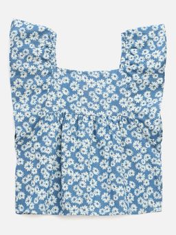 Blue Giraffe - Girls All Over Floral Print Square Neck Flared Fit Regular Top