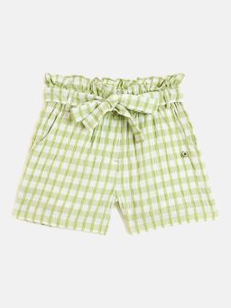 ELLE - Girls Green Solid Relaxed Fit Mid Rise Paperbag Shorts with Belt (Set of 2)