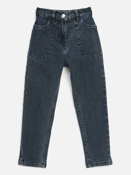 ELLE - Girls Blue Solid Slouch Fit Mid Rise Stretchable Jeans