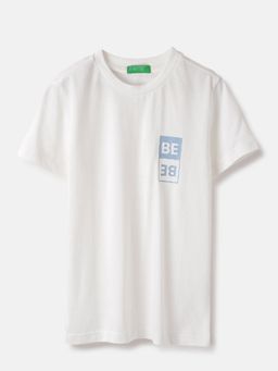 United Colors of Benetton - Regular Fit Round Neck Solid Off White T-Shirt