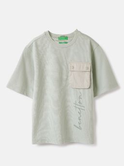 United Colors of Benetton - Boxy Fit Round Neck Solid Grey T-Shirt