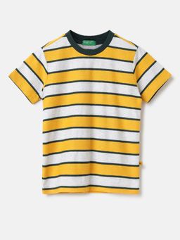 United Colors of Benetton - Regular Fit Round Neck Striped Yellow T-Shirt