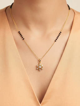 Soraya Luxe - 925 Sterling Silver 18K Gold Plated Floral Pendant Mangalsutra