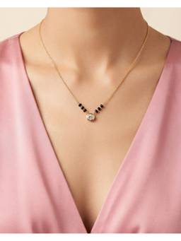 Soraya Luxe - 925 Sterling Silver 18K Gold Plated Delicate Round Solitaire Mangalsutra Necklace