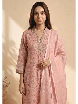 PANCHRANGA - Pink Blush Vine Chanderi Elegance Kurta with Pant and Dupatta