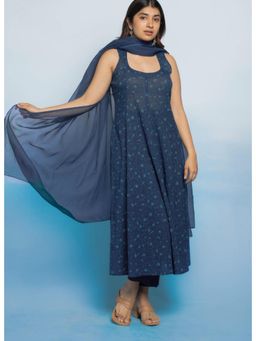 The Indian Ethnic Co. - Women Indigo Solid Kota Doria Cotton Dupatta