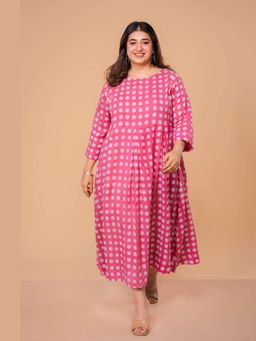 The Indian Ethnic Co. - Fajar Pink Batik Mulmul A Line Dress