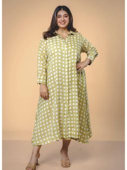 The Indian Ethnic Co. - Samia Green Batik Mulmul Shirt Dress