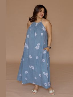 The Indian Ethnic Co. - Zinal Blue Batik Mulmul A Line Dress