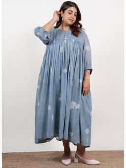 The Indian Ethnic Co. - Aleena Blue Batik Mul A Line Dress