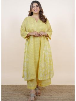 The Indian Ethnic Co. - Fara Yellow Batik Mulmul Jhabbha Kali Kurta