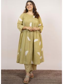 The Indian Ethnic Co. - Aarvi Green Batik Mulmul A Line Kurta