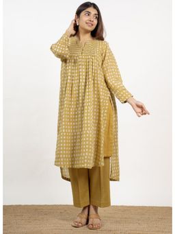 The Indian Ethnic Co. - Alba Green Batik Mulmul Kali Kurta