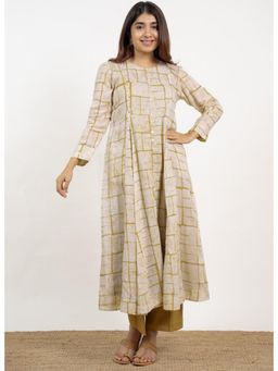 The Indian Ethnic Co. - Nayla Green Batik Mulmul A Line Kurta